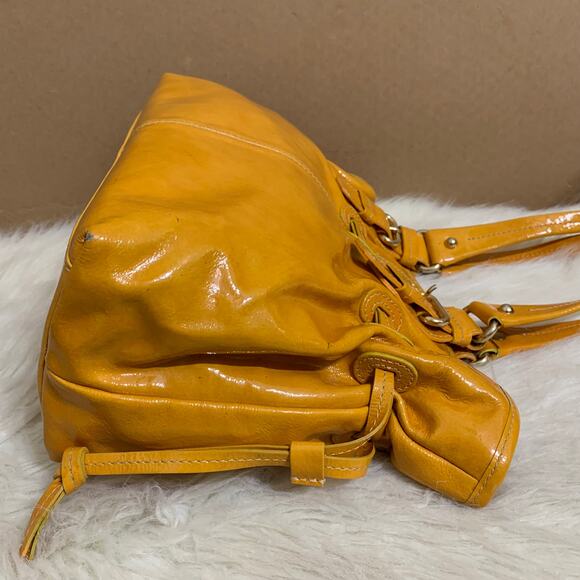 DOONEY & BOURKE Vintage Orange Yellow Small Patent Leather CHIARA D/S Satchel - Picture 4 of 16